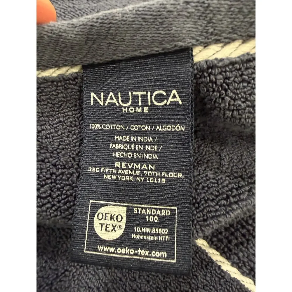 Nautica Home Navy Bath Towel Cotton Logo Rope Trim Coastal OEKO TEX 48x27 Blue